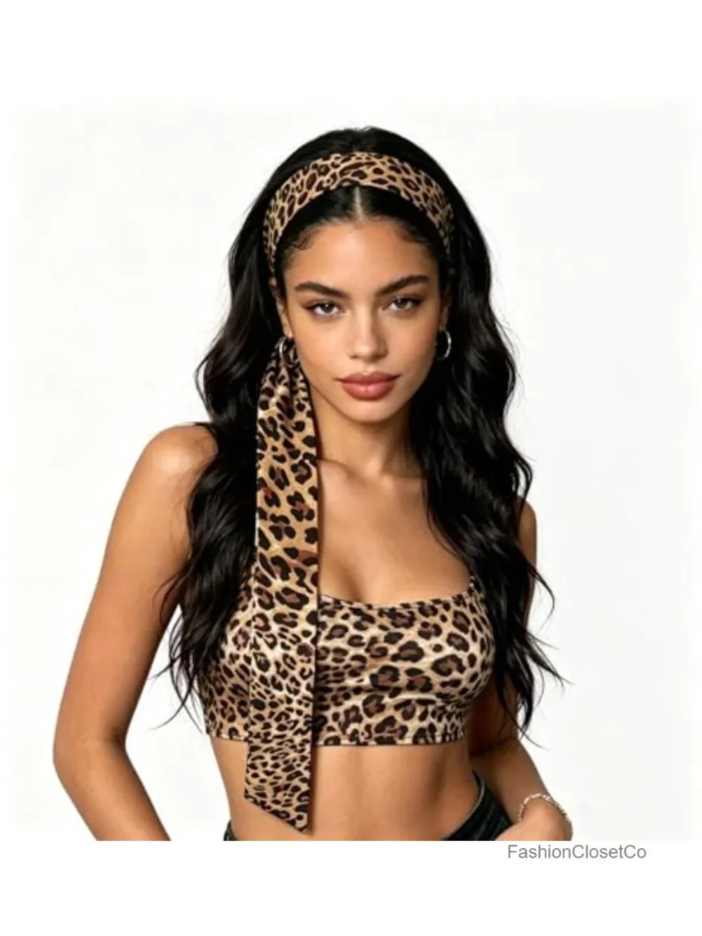 Long Thin Leopard Skinny Scarf for Women - Cheetah Printed Satin Ribbon Tie,